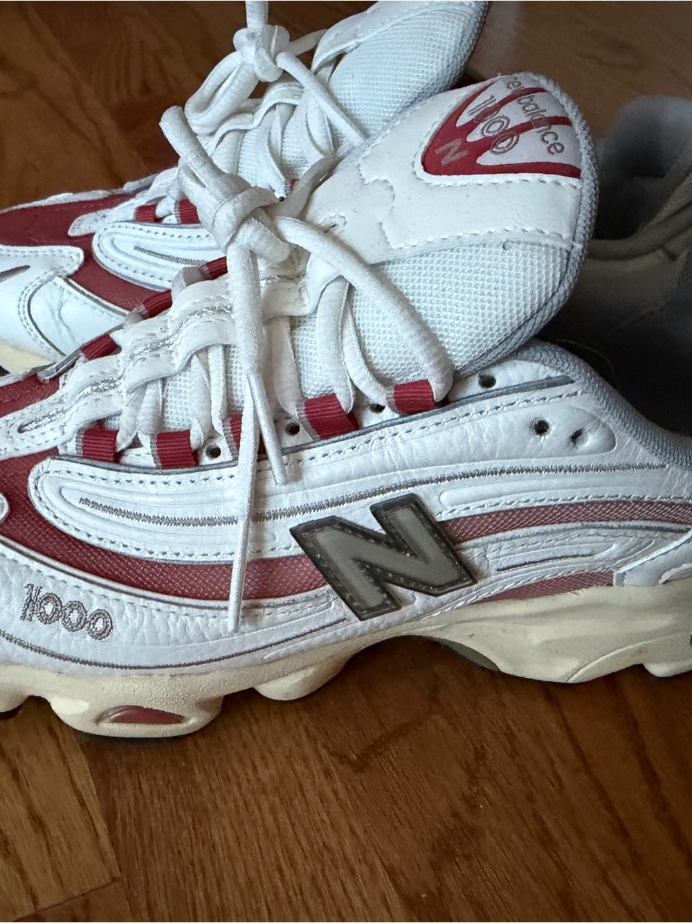 New Balance White and Red Sneakers